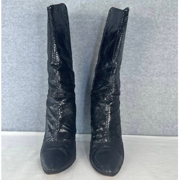 Vintage Biondini Women's sz 8.5 (EU 38.5) Black Snakeskin Heel Boots Italy Rare - Picture 3 of 16